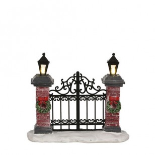 Lighted Iron Wrought Fence Gate, Adapter Ready