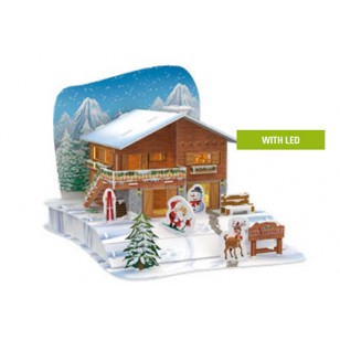 3D CHRISTMAS PUZZLE - CHALET with LED Light, 20x25x17CM, was $11.95