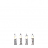 4 Snow Covered Lamps on Brick Posts, Adapter Ready, H8cm
