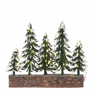Snowy Trees on Stone Wall, Warm White Lights, Adapter 1095287 Ready