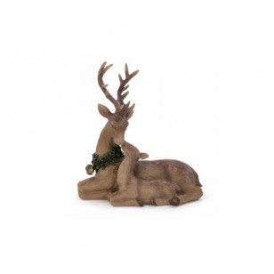 Two sitting deer figurines with bells, 10"Tall