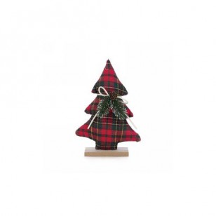 Small red plaid tree with pine trim, 9"H