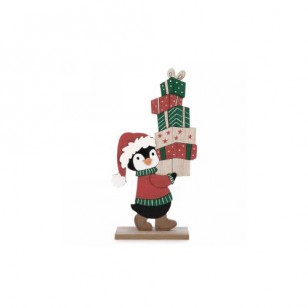 Penguin decor with a bunch of presents, 9"H