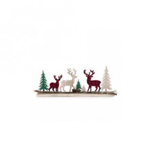 Natural decor with red plaid deers, 12"H