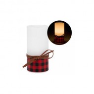 6" Led candle with red plaid motif