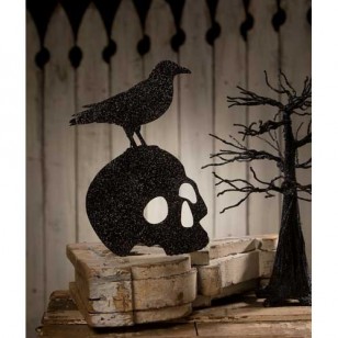 Halloween Crow on Skull Silhouette, 12"Tall, 50% Off