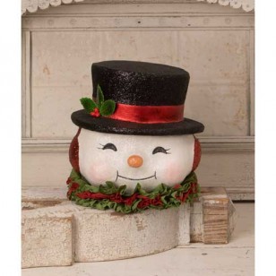Happy Retro Snowman Bucket Large Paper Mache Happy Retro Snowman Bucket Large Paper Mache