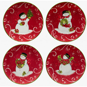 Holiday Magic - Snowman Dessert Plate, Set of 4, 9", Assorted Designs