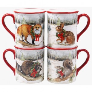 Winter Forest Mug 16 oz. Set of 4