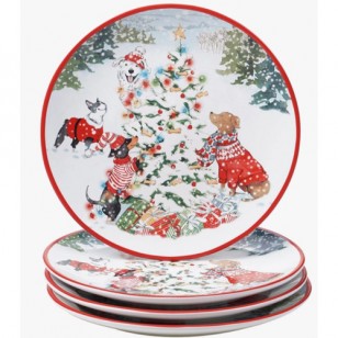 Special Delivery - Christmas Dogs Dinner Plate 11 in, Set of 4