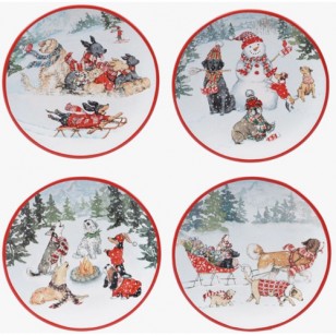 Special Delivery - Christmas Dogs Dessert Plate 9" Set of 4