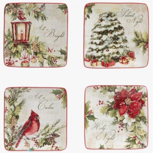 Silent Night Canape Plate Square 6in asst., Set of 4