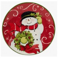 Holiday Magic - Snowman Canape Plate, Set of  4, Round 6" asst.