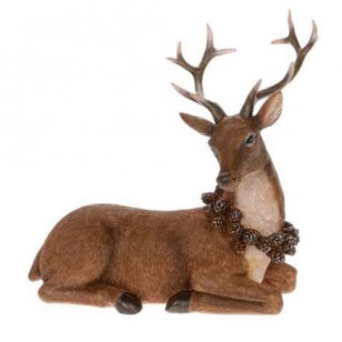 LAYING DEER W/WREATH, 8 x 7"
