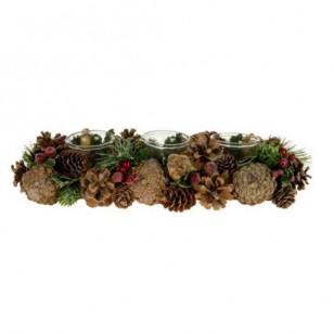 GARLAND CANDLE HOLDER W/CONES & BERRIES, 15.5L"