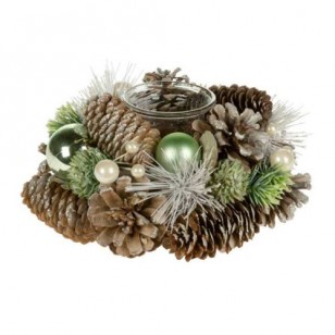CONE CANDLE HOLDER W/GREEN BALLS, 11"