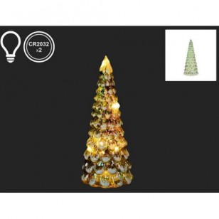 GREEN GLASS LED XMAS TREE, 7.5"