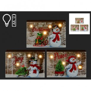 MDF SNOWMAN PRINTS W/LED LIGHTS, Set of 3, 6 x 4"