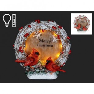 LED VINE WREATH W/CARDINALS, 10"