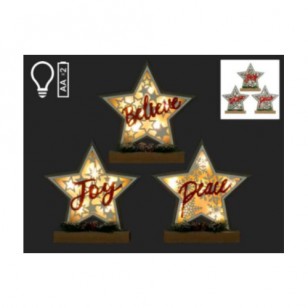 LED STAR W/JOY/PEACE/BELIEVE, Set of 3, 8"