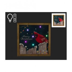 LED LIGHTED PRINT W/CARDINAL/FENCE, 8"