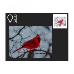CARDINAL ON BRANCH CANVAS W/LED LIGHTS 16 X 12"