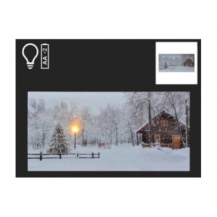 LOG CABIN & DEER LED CANVAS PRINT, 24 X 12"