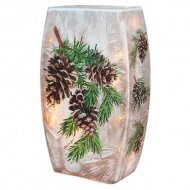 Peaceful Pines, 3 Pine Cones, Lighted Rectangular Vase, 7.9" Tall