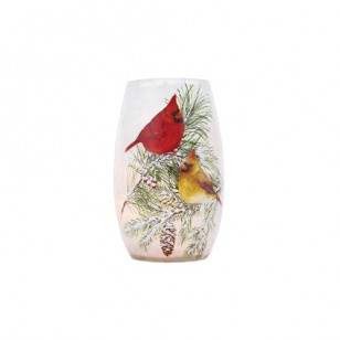 Christmas Cardinals, Lighted Vase, 5.25" Tall