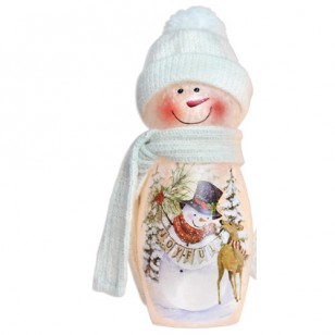 Joyful Winter PRELIT SNOWMAN with DEER 9.1" Tall