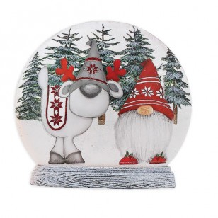 Gnome with Horse PRELIT RND ORB RESIN BASE, 7" Tall