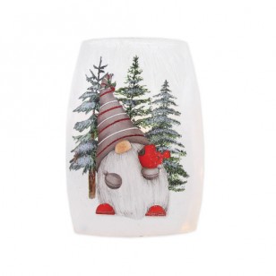 Gnome with Cardinal PRELIT VASE, 5.5" Tall