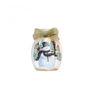 Snowman at Lightpost PRELIT JAR, 4" Tall