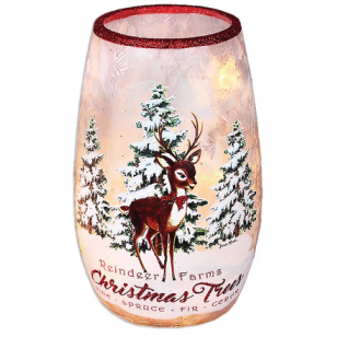 REINDEER FARM CHRISTMAS TREES PRELIT SMALL VASE, 5.25" Tall