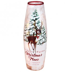 REINDEER FARM CHRISTMAS TREES PRELIT TALL VASE, 11.75" Tall