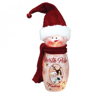 NORTH POLE TRADING CO. PRELIT SNOWMAN W/HAT&SCARF, 9" Tall