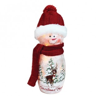 REINDEER FARM CHRISTMAS TREES PRELIT SNOWMAN W/HAT&SCARF. 9" Tall