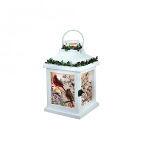 Holly & Cardinals SMALL PRE LIT LANTERN, 10.5' Tall