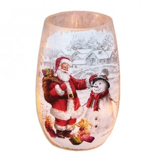SANTA AND SNOWMAN PRELIT VASE, 5.25" Tall