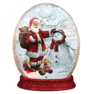 SANTA AND SNOWMAN PRELIT OVAL ORB RESIN BASE, 5.5" Tall