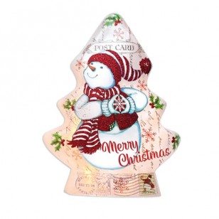 Vintage Postcard PRELIT SNOWMAN TREE, 8.8" Tall