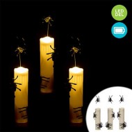 Hanging LED Pillar Candles with Spiders, 8" Tall