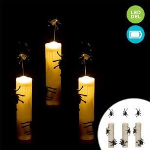 Hanging LED Pillar Candles with Spiders, 8" Tall