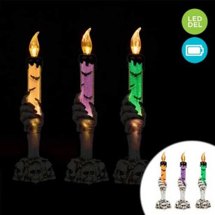 50% Off, Halloween LED Candle with Orange Skull Base, 8.7" Tall