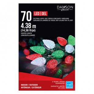 C6 INDOOR OUTDOOR 70 LIGHT STRING, RED, PURE WHITE, GREEN, 14ft