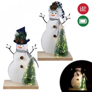 SNOWMAN WITH HAT AND LED LIGHT UP TREE, 10' TALL, Set of 2