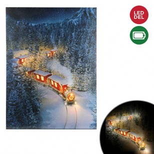 RED TRAIN IN FOREST LIGHT UP LED CANVAS SCENE, 16 x 12" RED TRAIN IN FOREST LIGHT UP LED CANVAS SCENE, 16 x 12"