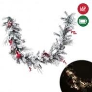 FROSTED PINE GARLAND W LED LIGHTS & BERRIES, 63" LONG