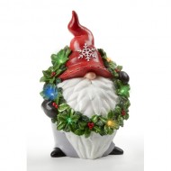 GNOME WITH LED LIGHTED WREATH, 28cm Tall, MRSP $63.79