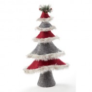 FUR TRIMMED CHRISTMAS TREE, RED/GREY, Approx 42cm Tall